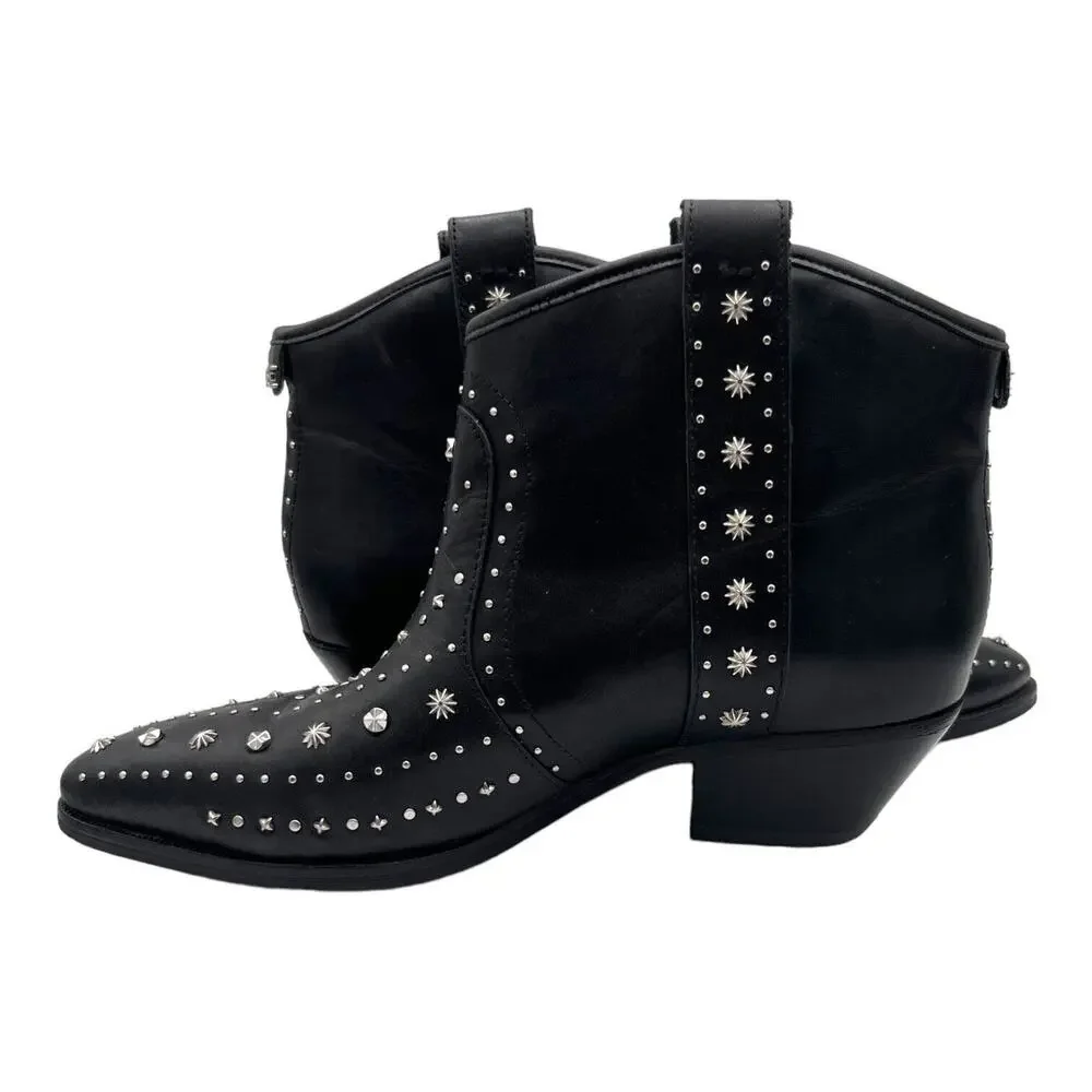Western Black Leather Studded Sam Edelman Womens Brian‎ Ankle Boots 6.5M EUC